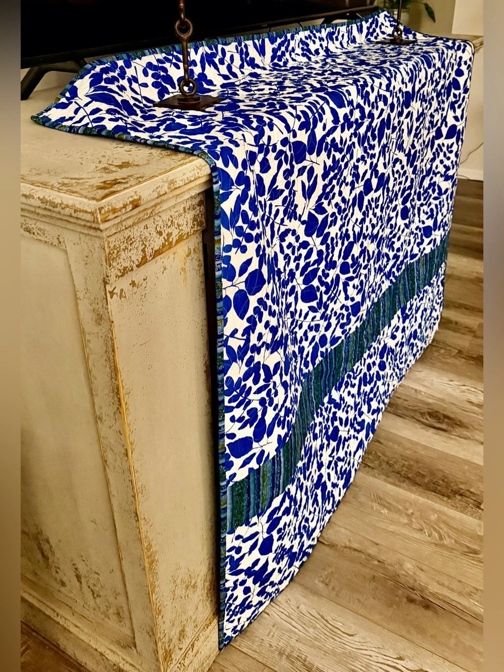 Vintage Handmade New 58” x 59”   Blue & White Geometric Patterned Throw Quilt